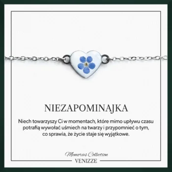 Bransoletka małe serce kwiat niezapominajki w żywicy