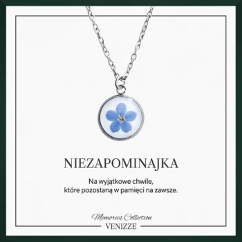 Naszyjnik okrągły kwiat niezapominajki w żywicy