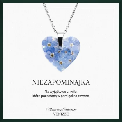 Naszyjnik serce kwiaty niezapominajki w żywicy