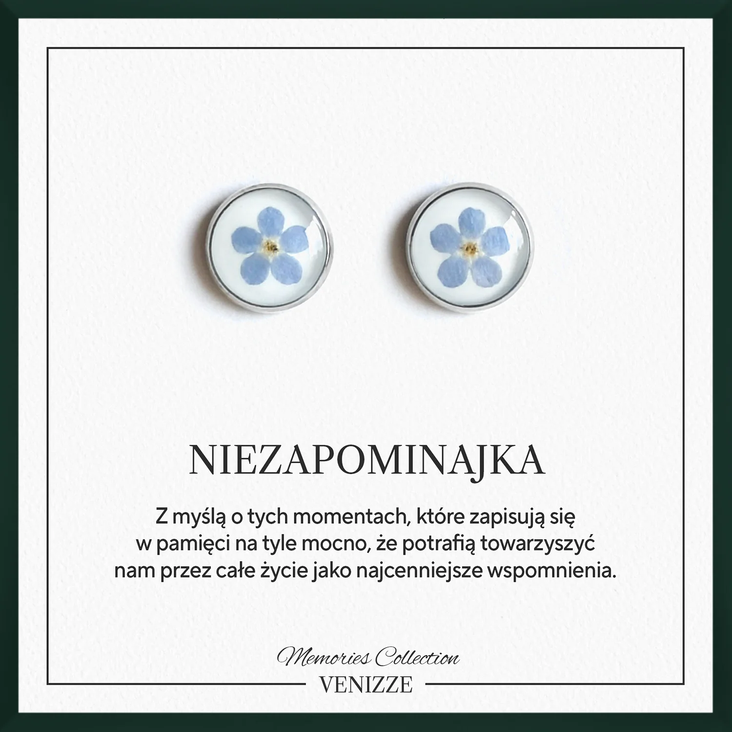 Kolczyki sztyfty okrągłe kwiat niezapominajki w żywicy