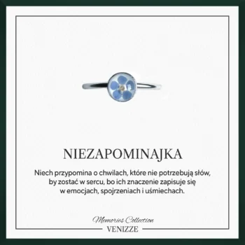 Pierścionek regulowany okrągły kwiat niezapominajki w żywicy