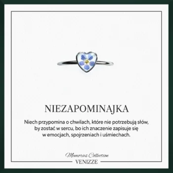 Pierścionek regulowany serce kwiat niezapominajki w żywicy