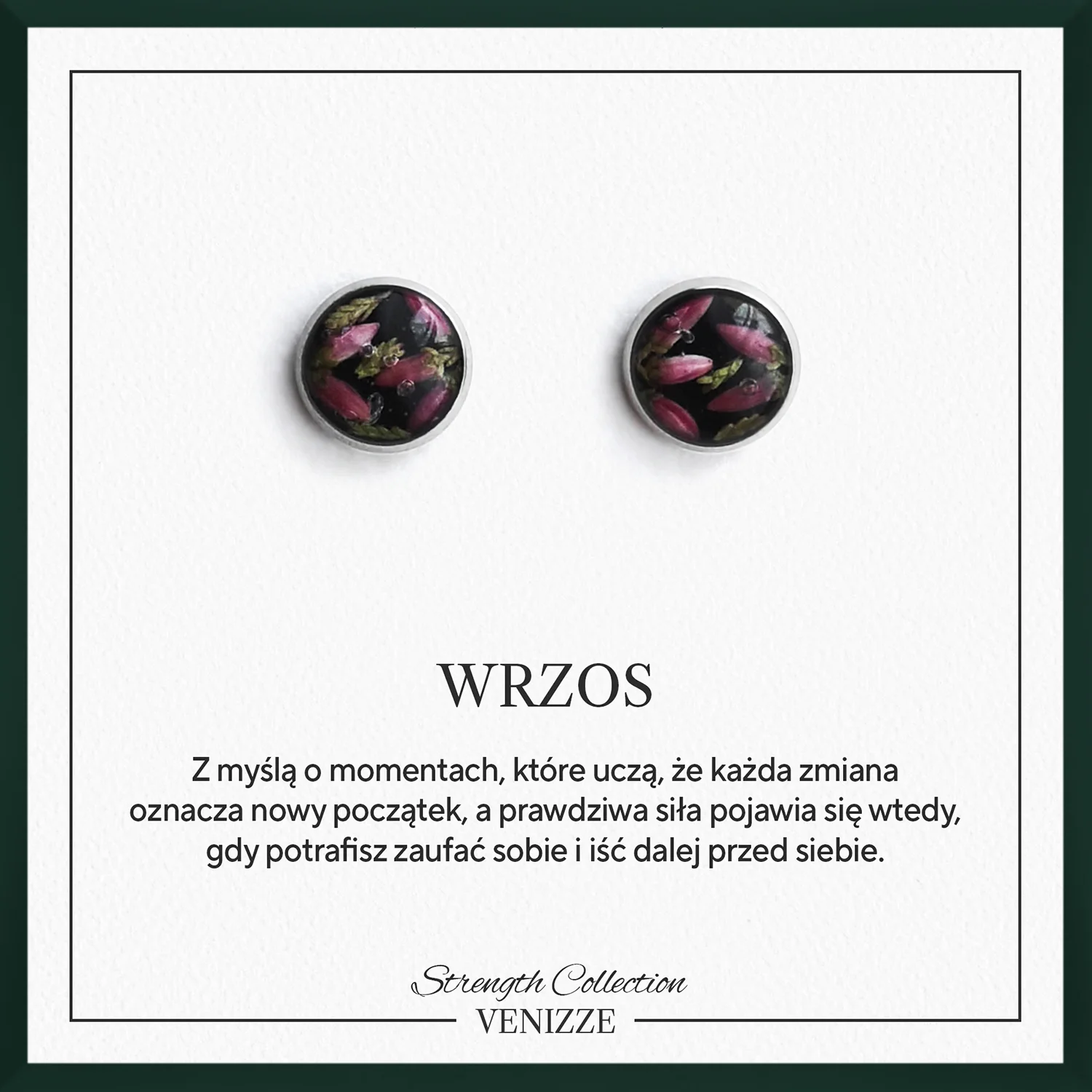 Kolczyki sztyfty okrągłe kwiaty wrzosów w żywicy