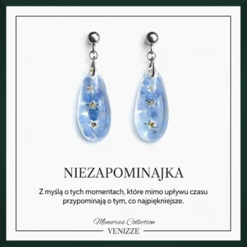 Kolczyki sztyfty z kulką łezki kwiaty niezapominajki w żywicy