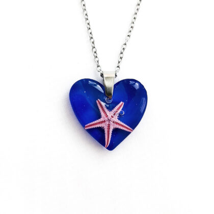 Naszyjnik serce różowa rozgwiazda w żywicy