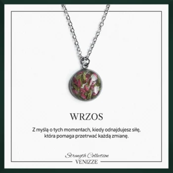 Naszyjnik okrągły kwiaty wrzosów w żywicy
