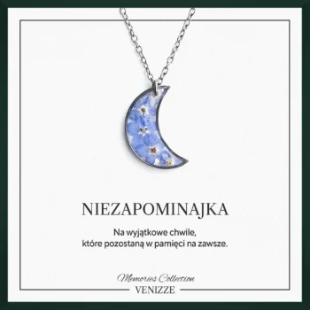 Naszyjnik księżyc niezapominajki w żywicy
