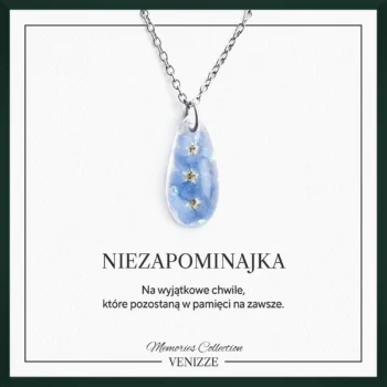 Naszyjnik łezka kwiaty niezapominajek w żywicy