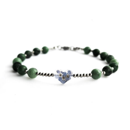 Bransoletka serduszko zoisyt z rubinem 20+3cm