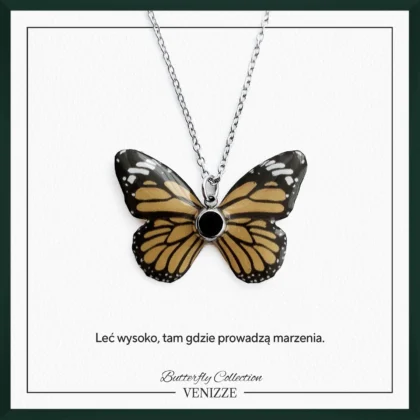 Naszyjnik motyl orange sol z czarną cyrkonią
