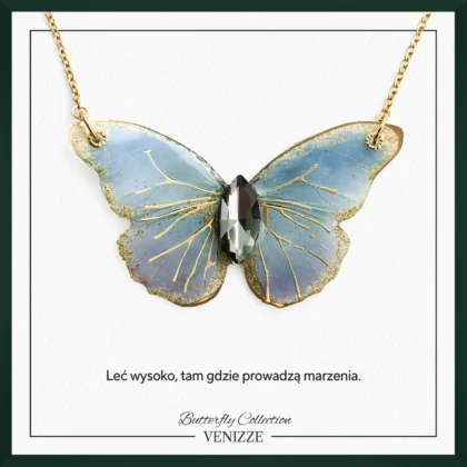 Naszyjnik motyl blue aura z cyrkonią