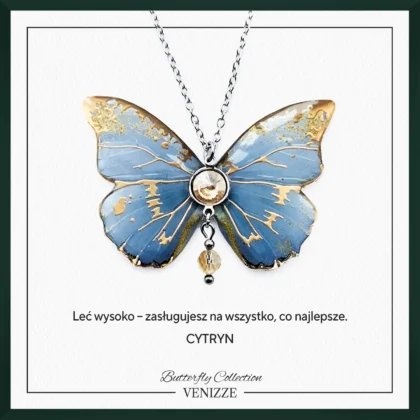 Naszyjnik motyl blue shine z cytrynem i cyrkonią