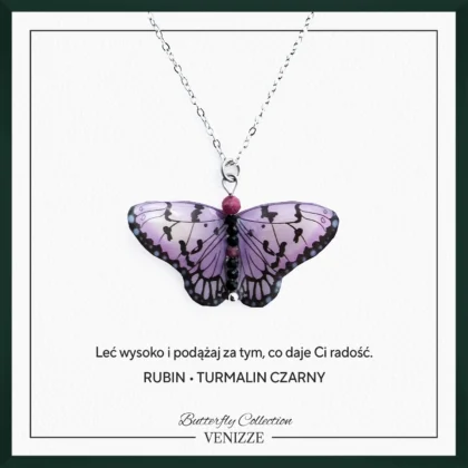 Naszyjnik motyl lilac wings z rubinem i turmalinem