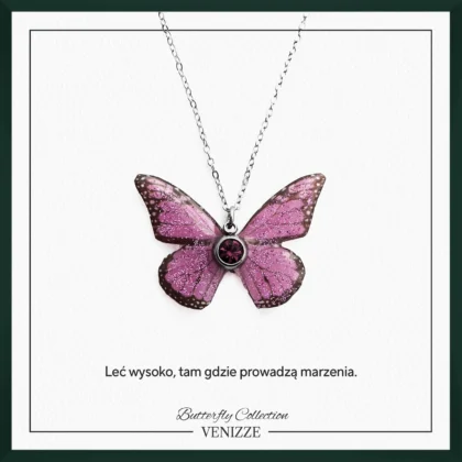 Naszyjnik motyl pink glitter z cyrkonią