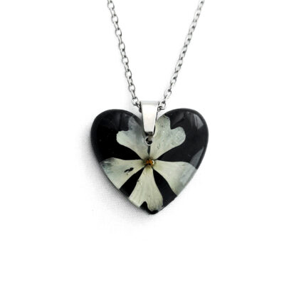 Naszyjnik serce płatek floksu w żywicy