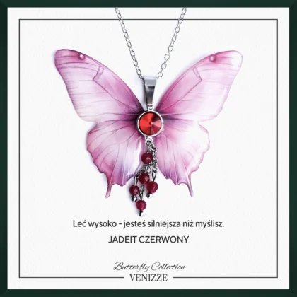 Naszyjnik motyl taffy glam z jadeitem i cyrkonią