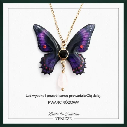 Naszyjnik motyl midnight flight z kwarcem i cyrkonią
