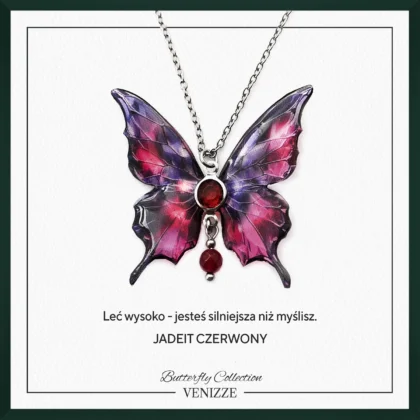 Naszyjnik motyl jade flame z jadeitem i cyrkonią