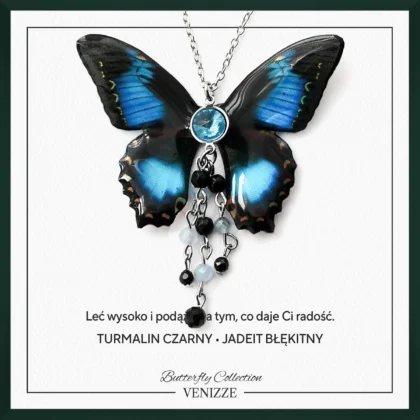 Naszyjnik motyl azure wings z jadeitem turmalinem i cyrkonią