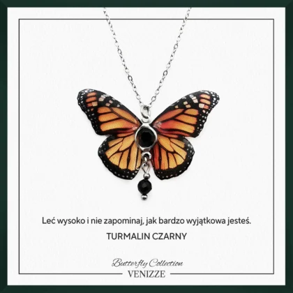 Naszyjnik motyl yellow sun z turmalinem czarnym i cyrkonią