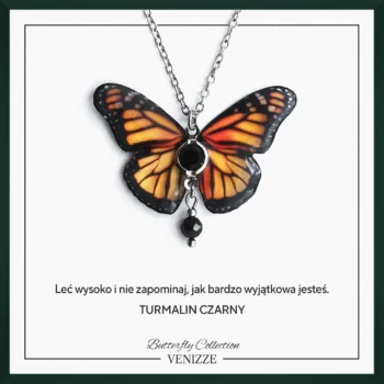 Naszyjnik motyl yellow sun z turmalinem czarnym i cyrkonią