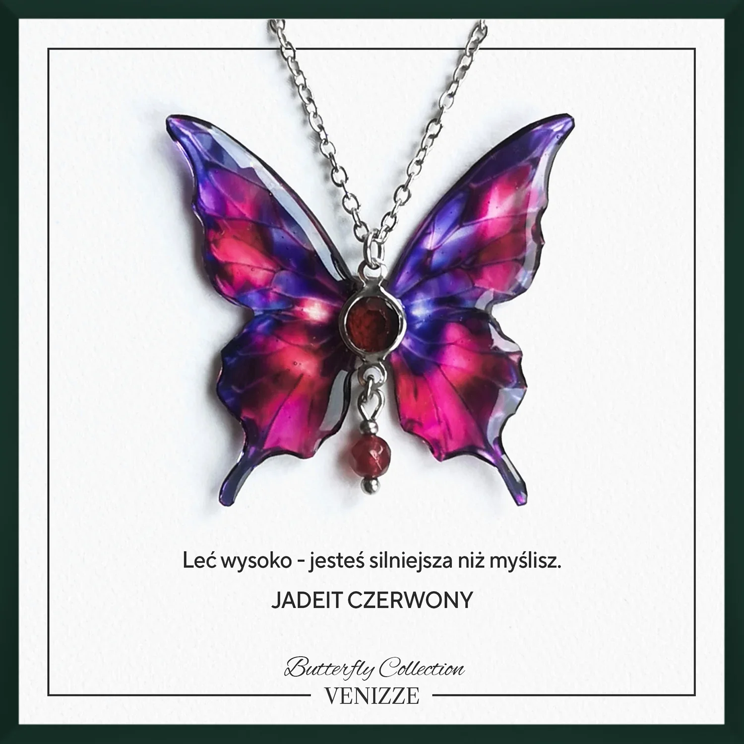 Naszyjnik motyl jade flame z jadeitem i cyrkonią