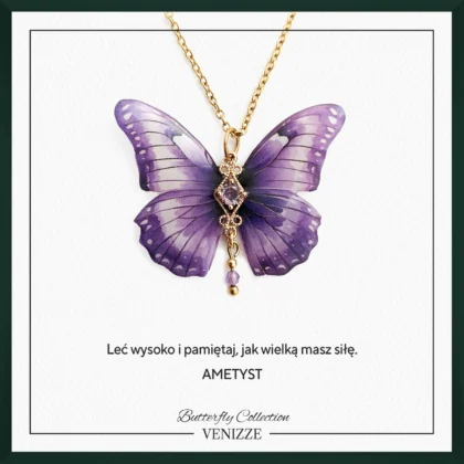Naszyjnik motyl violet veil z ametystem i cyrkonią