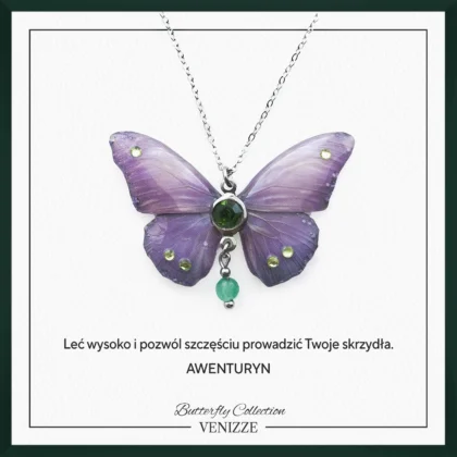 Naszyjnik motyl indigo ivy z awenturynem i cyrkonią