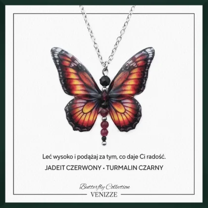 Naszyjnik motyl fire inferno z jadeitem i turmalinem