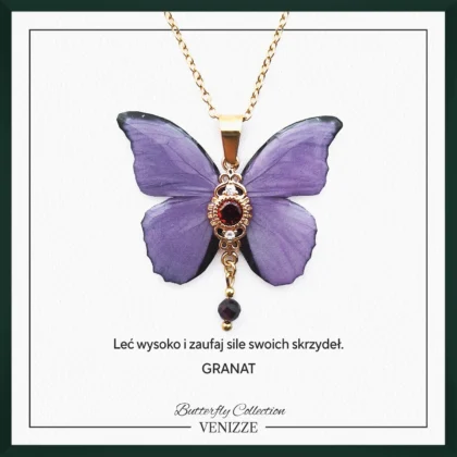 Naszyjnik motyl soft velvet z granatem i cyrkonią