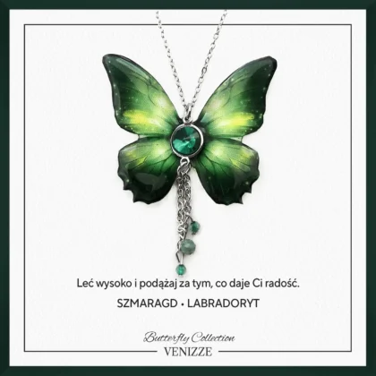 Naszyjnik motyl green ivy z labradorytem szmaragdem i cyrkonią
