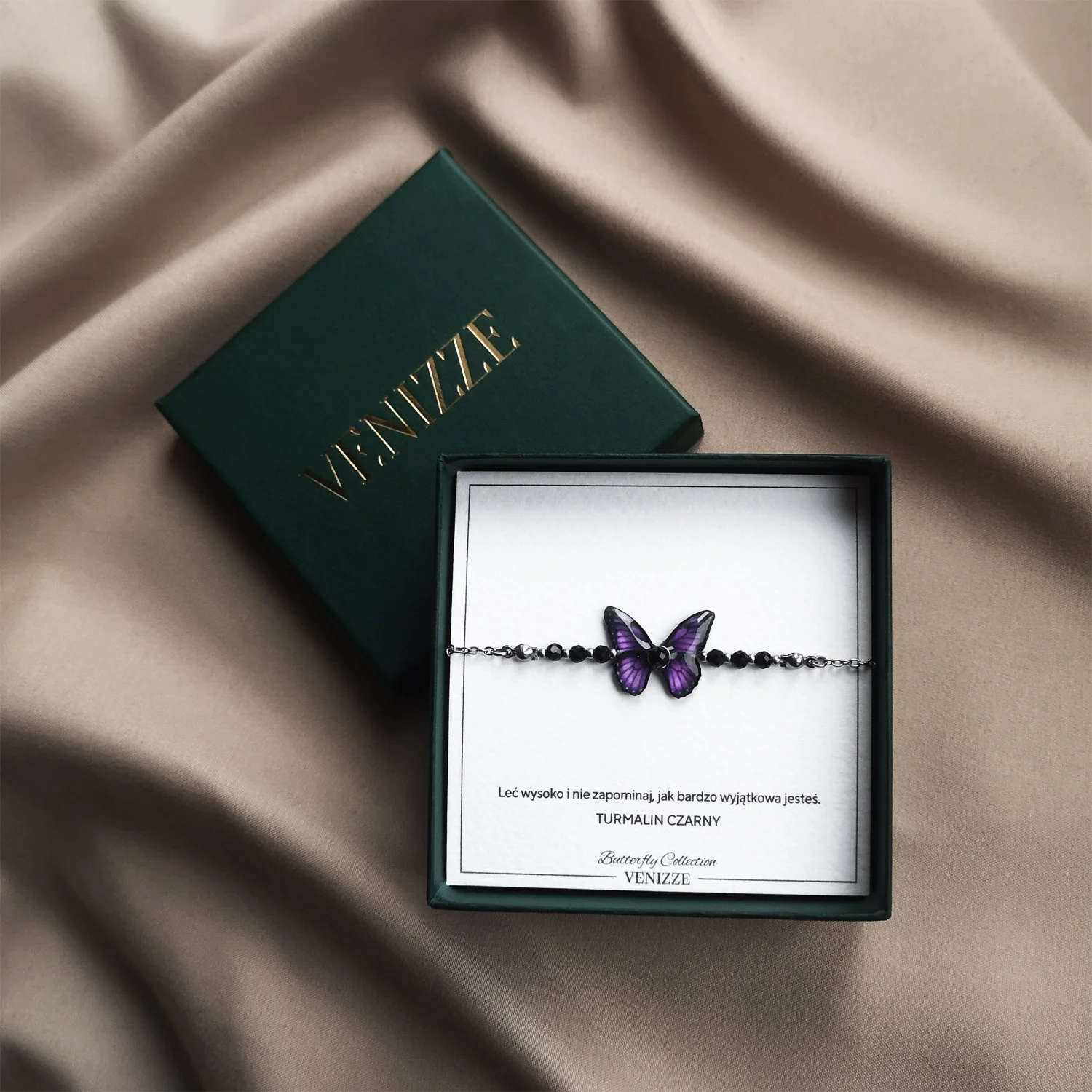 Bransoletka motyl purple whisper z czarnym turmalinem - obrazek 2