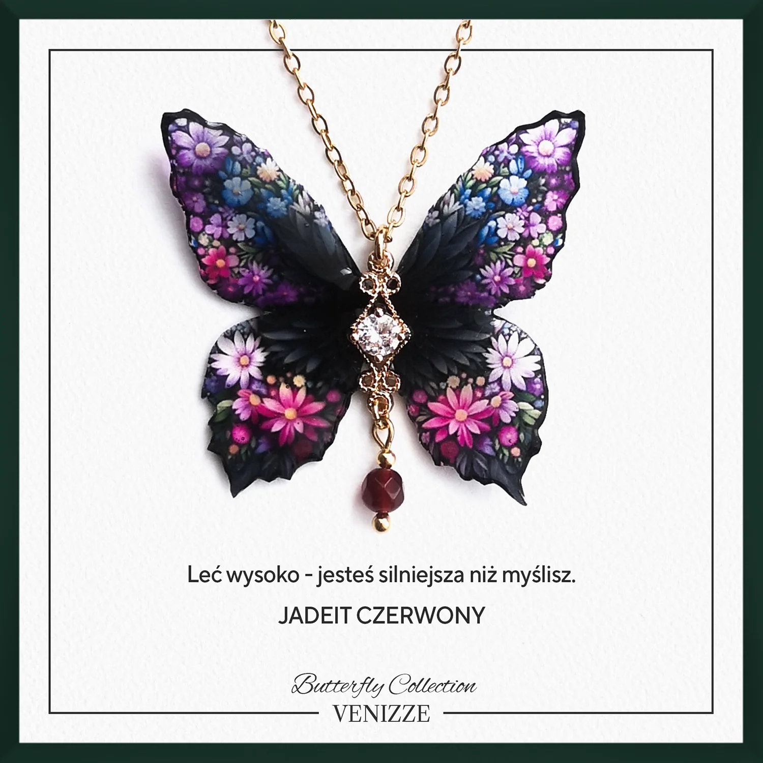 Naszyjnik motyl flower whisper z jadeitem i cyrkonią