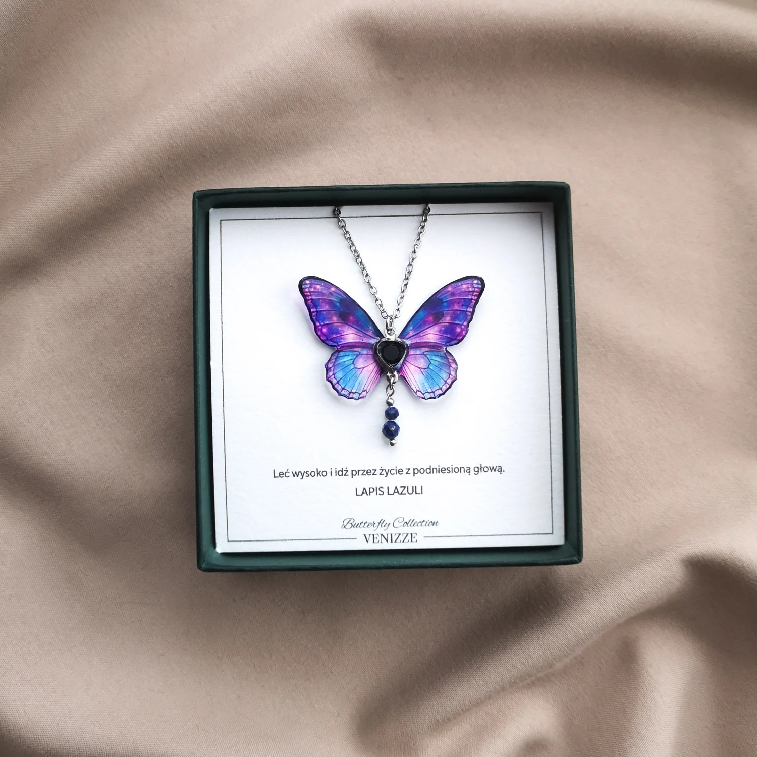 Naszyjnik motyl purple universe z lapisem lazuli i cyrkonią - obrazek 6