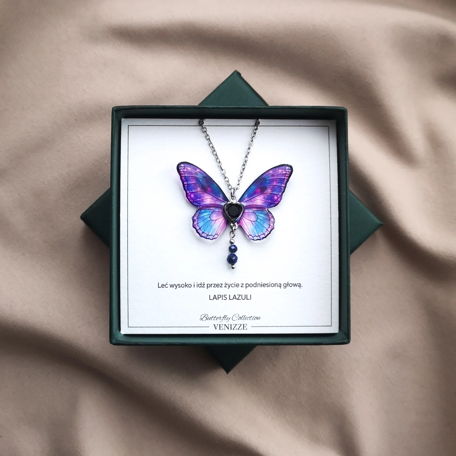 Naszyjnik motyl purple universe z lapisem lazuli i cyrkonią - obrazek 5