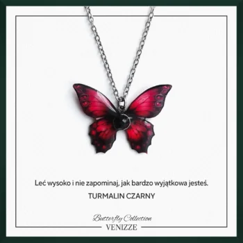 Naszyjnik motyl red horizon z czarnym turmalinem