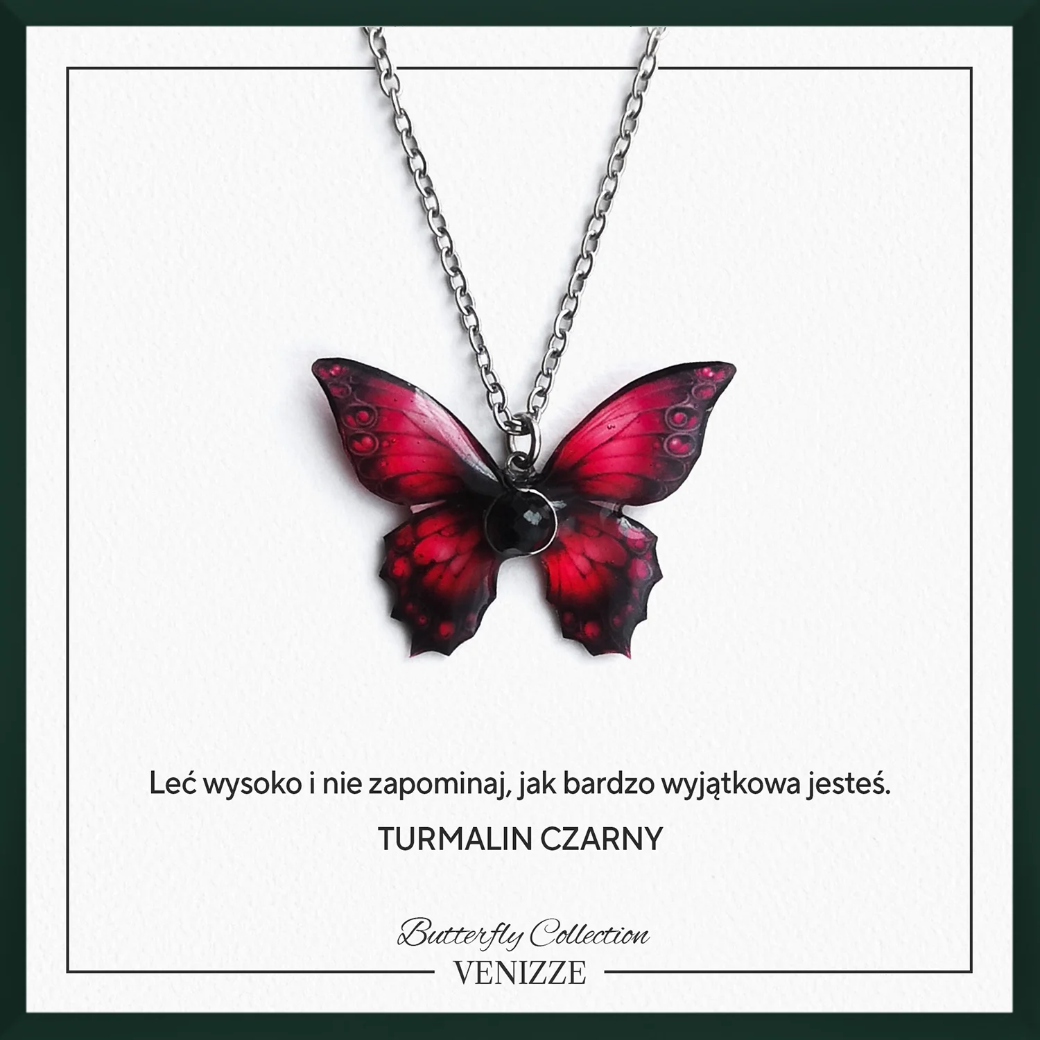Naszyjnik motyl red horizon z czarnym turmalinem