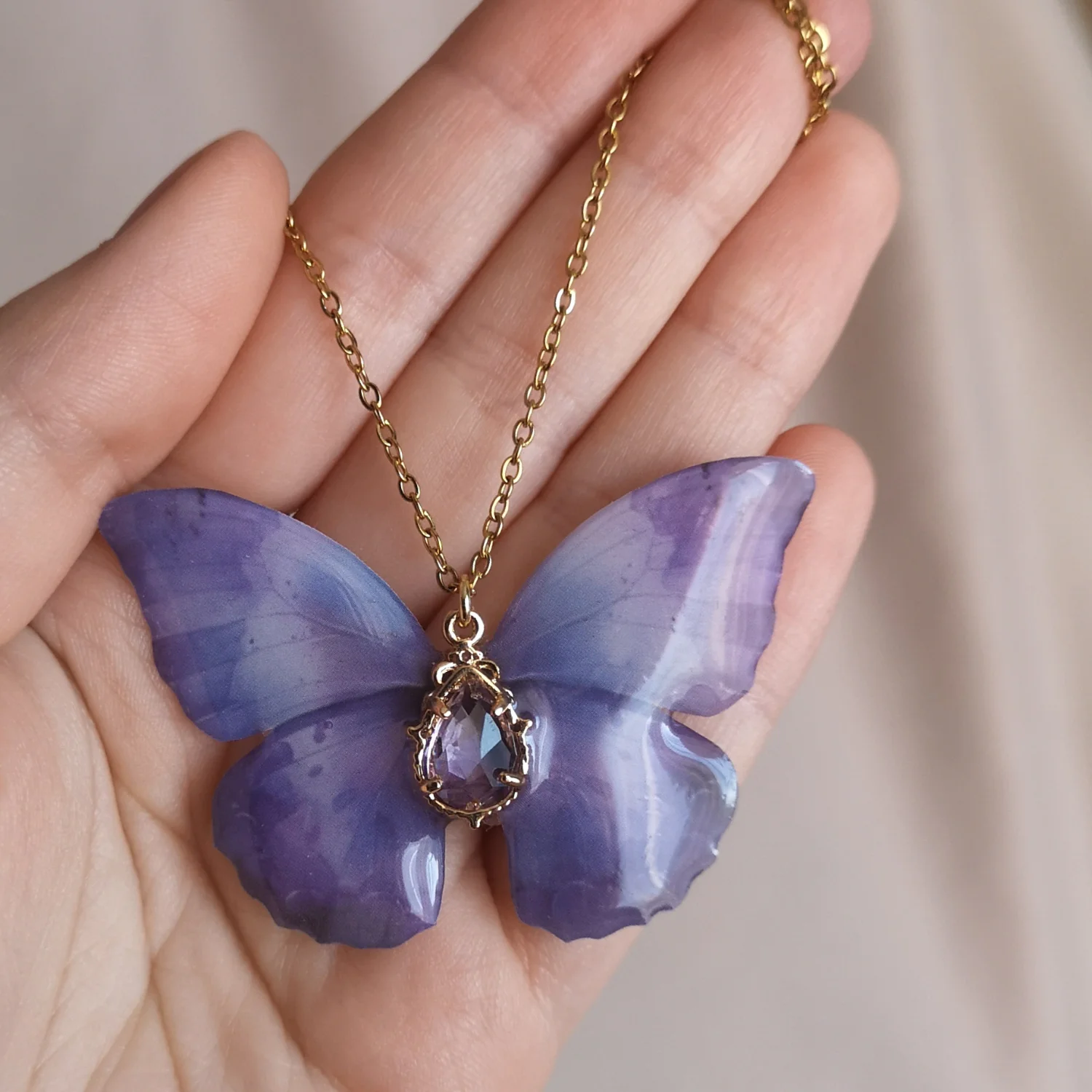 Naszyjnik motyl lilac bloom z cyrkonią - obrazek 3