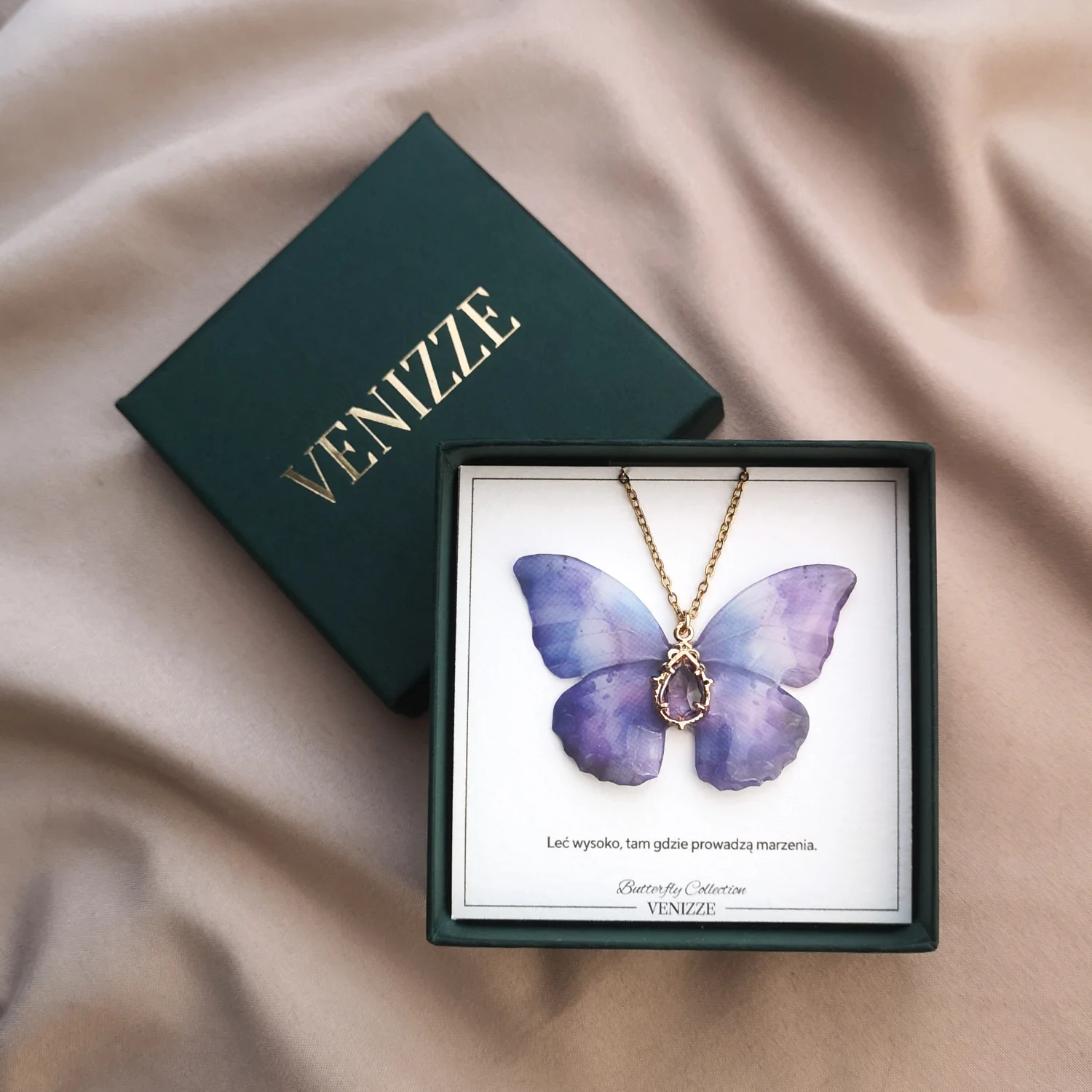 Naszyjnik motyl lilac bloom z cyrkonią - obrazek 2