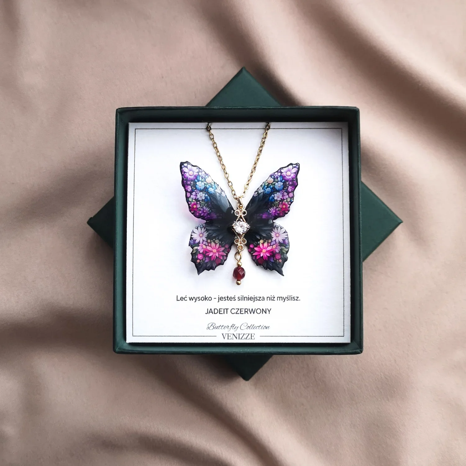 Naszyjnik motyl flower whisper z jadeitem i cyrkonią - obrazek 5