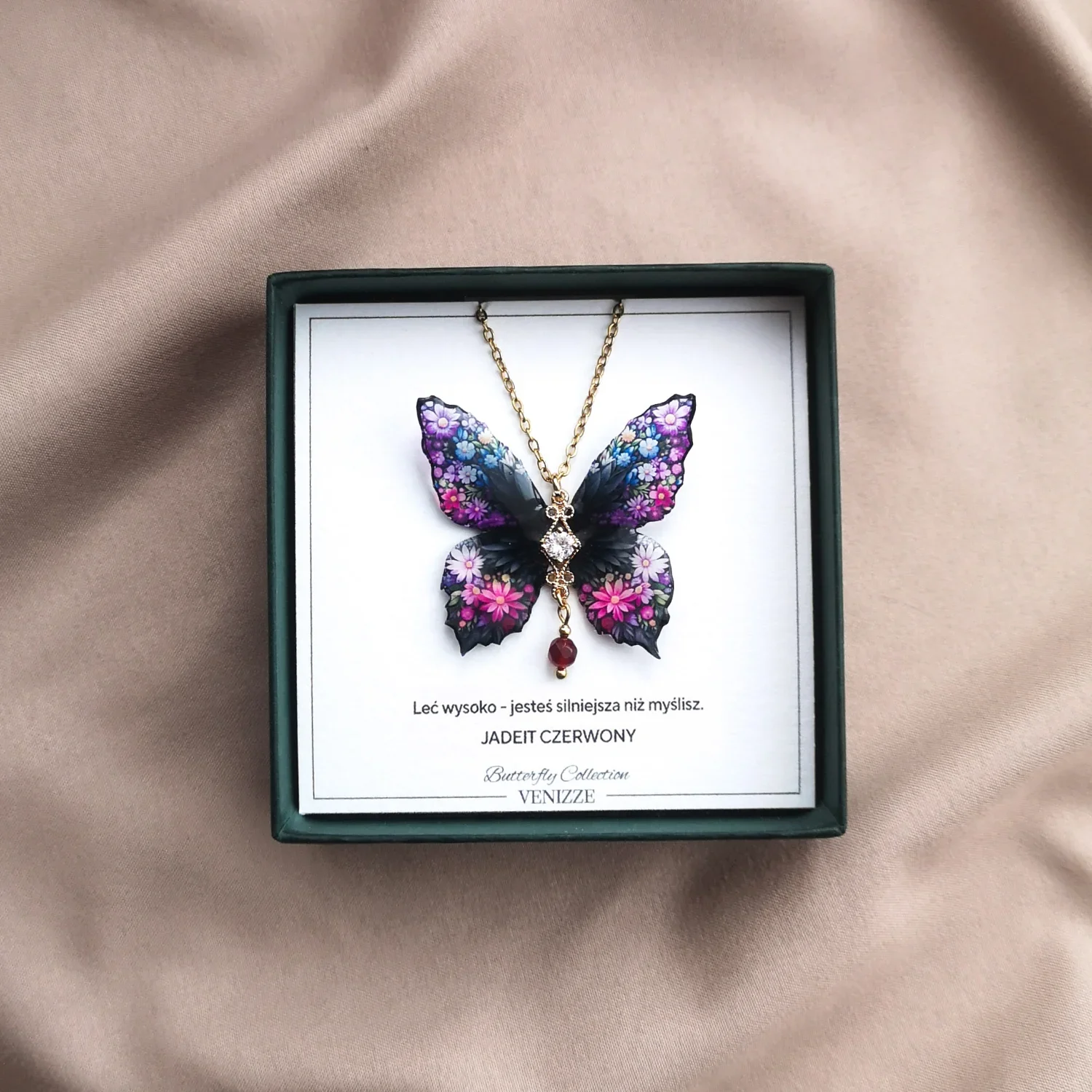 Naszyjnik motyl flower whisper z jadeitem i cyrkonią - obrazek 6