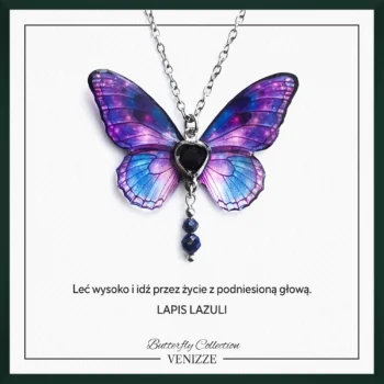 Naszyjnik motyl purple universe z lapisem lazuli i cyrkonią