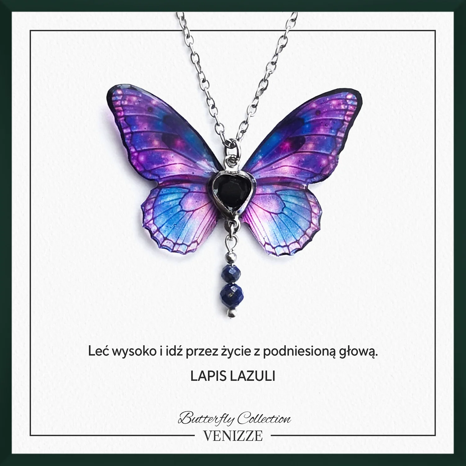 Naszyjnik motyl purple universe z lapisem lazuli i cyrkonią
