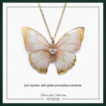 Naszyjnik motyl creamy gold z cyrkonią