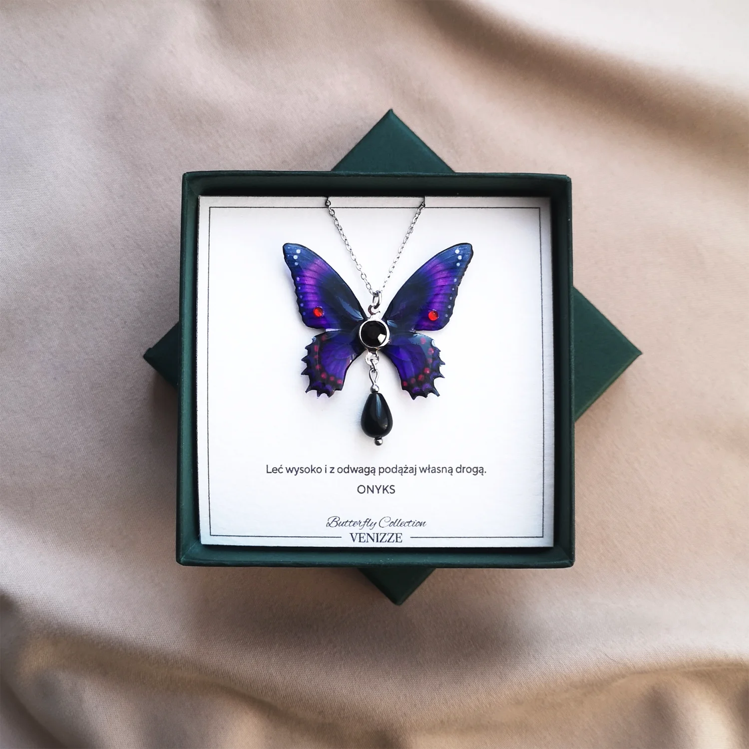 Naszyjnik motyl twilight morph z onyksem i cyrkonią - obrazek 5
