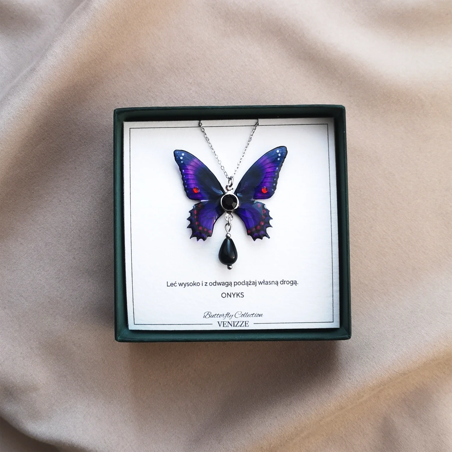 Naszyjnik motyl twilight morph z onyksem i cyrkonią - obrazek 6