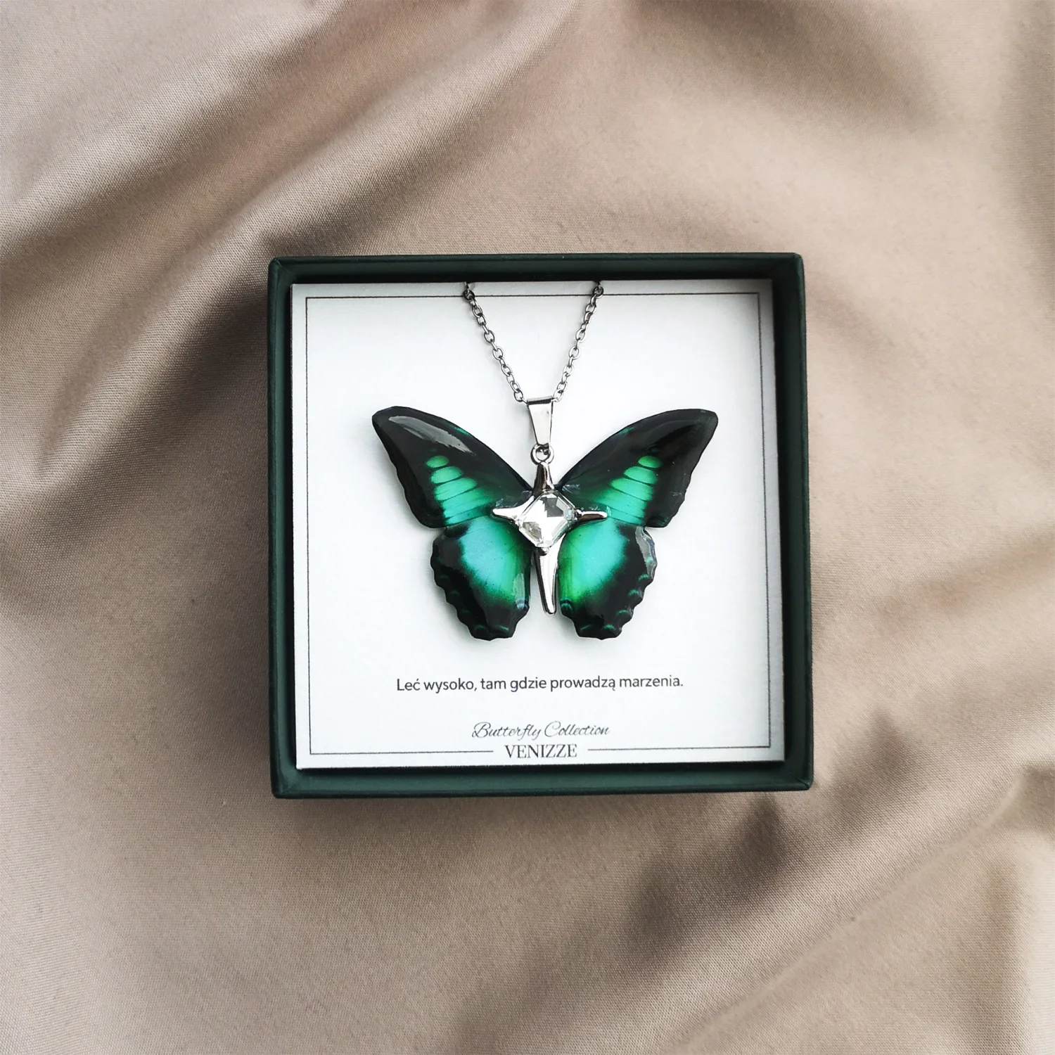 Naszyjnik motyl green flutter z kamienem ozdobnym - obrazek 6