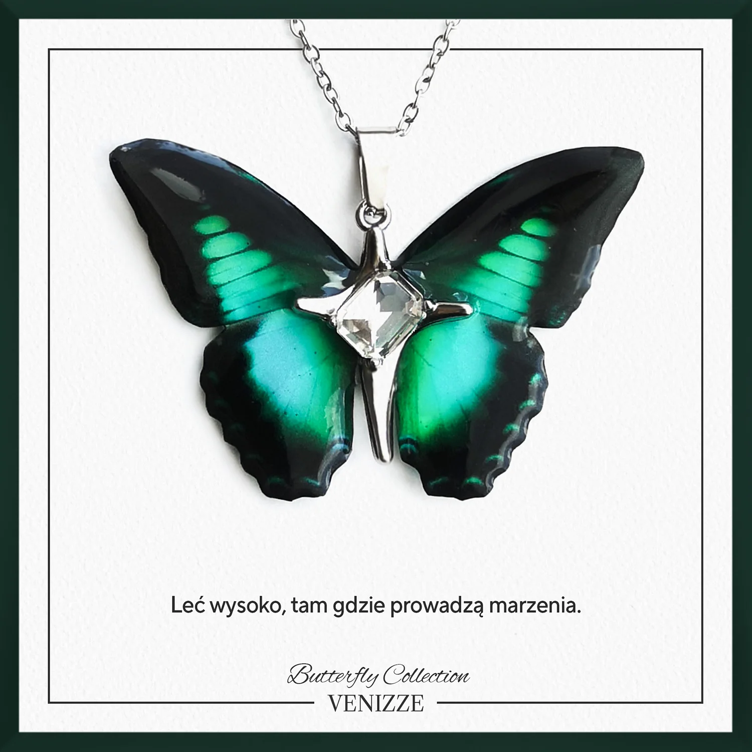 Naszyjnik motyl green flutter z kamienem ozdobnym