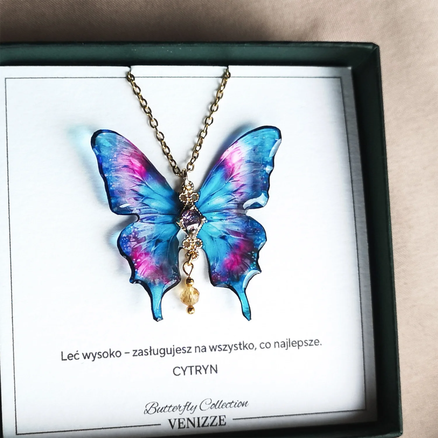 Naszyjnik motyl illusion flight z cytrynem i cyrkonią - obrazek 4