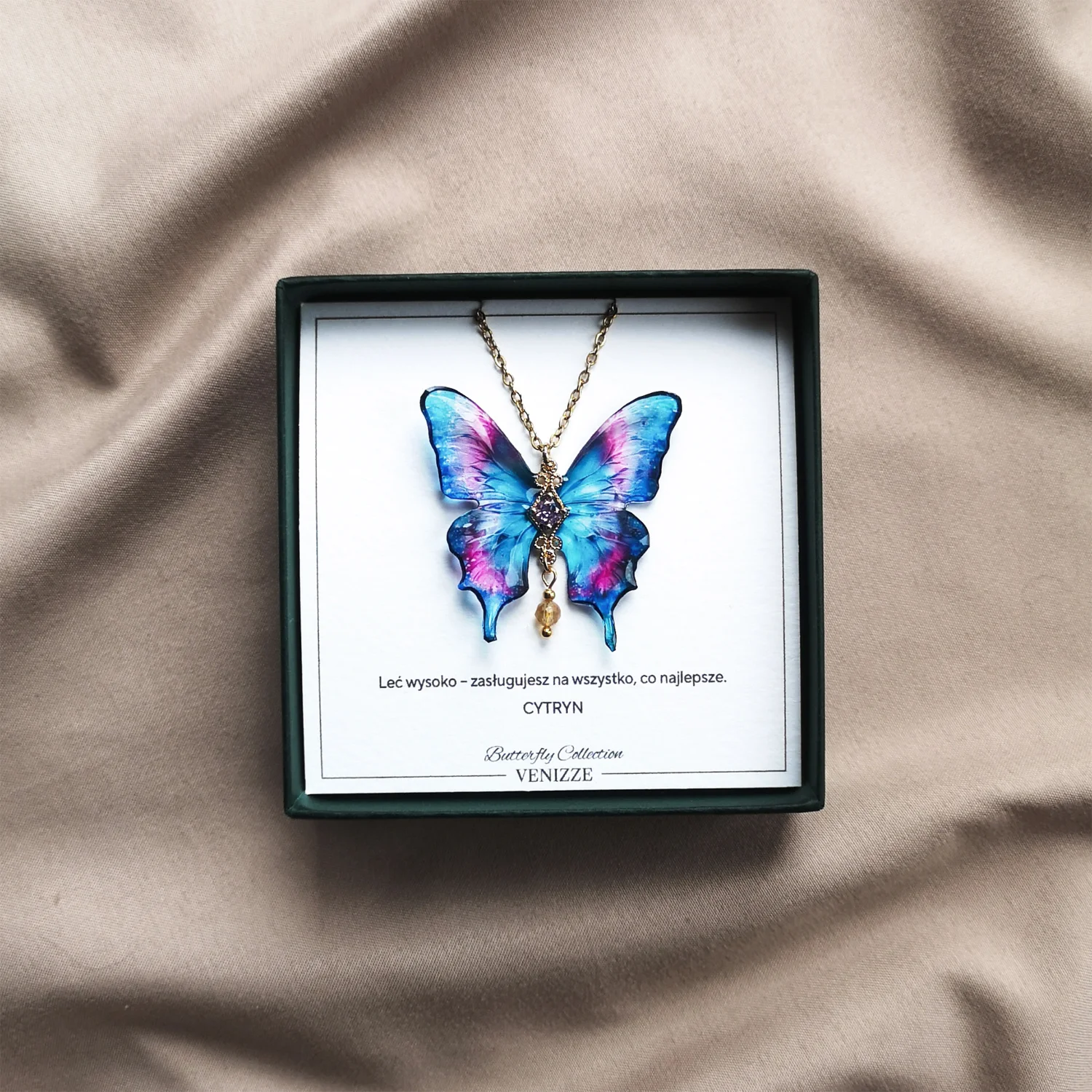 Naszyjnik motyl illusion flight z cytrynem i cyrkonią - obrazek 6